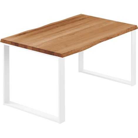LAMO Manufaktur Esstisch Küchentisch, mit Baumkante 120x80x76 cm (AxBxH), Modern, Dunkel / Weiss, LEB-01-A-004-9016M