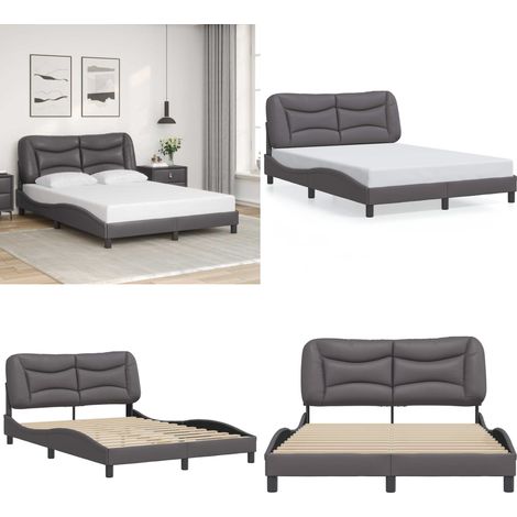 Bettgestell mit Kopfteil Grau 140x190 cm Kunstleder - Bettstellengestell - Doppelbett - Schlafzimmermöbel - Boxspringbetten - Kunstlederbett - Home & Living (1/5)