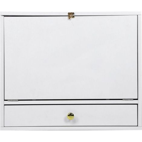 Enowelir Bureau mural, bureau mural avec tiroir de rangement et étagères, bureau mural rabattable pour ordinateur portable, bureau flottant pour bureau à domicile (1/4)