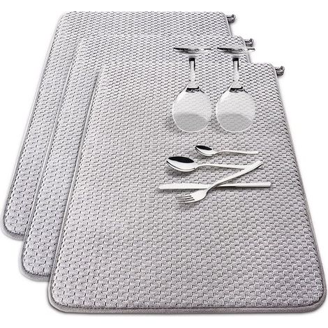 3 pièces - tapis vaisselle en microfibre - tampon applicateur microfibre - tapis ultra absorbant - tapis égouttoir vaisselle - tapis vaisselle - tapis égouttoir vaisselle - tapis égouttoir cuisine - G (1/5)