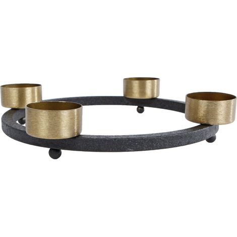 Theelichthouder Yono 23x23x5 cm Noir/Goud/Métal