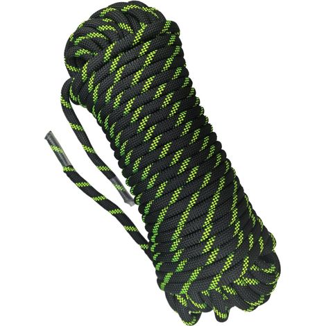 Corde d'escalade 10 mm Corde Statique de Extérieure 10 m Sauvetage d'incendie Corde de Tressée Nylon Pour Randonnée Escalade Extérieure Noir Fluorescent (1/5)