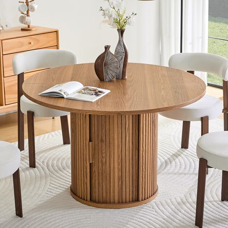 Table à Manger Ronde 120x120x75.5 cm avec Rangement Intégré, 4-6 Personnes, Bois et MDF - Chêne (1/5)