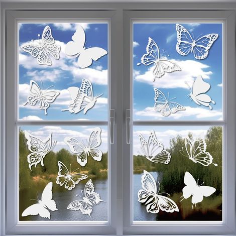 (24 Pièces) Stickers Anti Collision Oiseaux, Décalcomanies de Fenêtre en forme de Papillon Blanches,Réutilisable, pour la Maison et le Bureau (1/5)