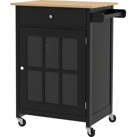Carrello Cucina con Cassetto, Armadietto Regolabile e Portasciugamani, in Legno, 67x48x86.5 cm, Nero e Rovere
