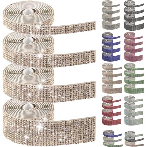 rotoli, 4 misure di nastro autoadesivo con strass color champagne, nastro con strass di cristallo e diamanti per decorare telefoni e lavori creativi. (1/5)