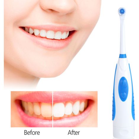 Brosse à dents électrique à piles, idéale pour les voyages, blanchissante et nettoyante, pour l'hygiène bucco-dentaire (bleue). (1/5)