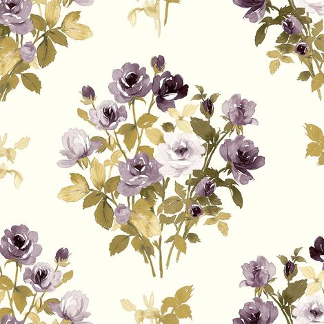 Wallquest Rose Bouquet Purple Wallpaper Floral Flowers Botanical Acrylic Coated (1/4)