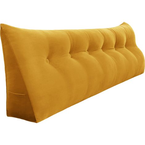 VERCART Großes Bettruhe Keilkissen, Lang Lesekissen, Dekoratives Kopfteilkissen, Dreieckiges Rückenkissen, Loungekissen für Tagesbett oder Couch, Samt Gelb 180cm