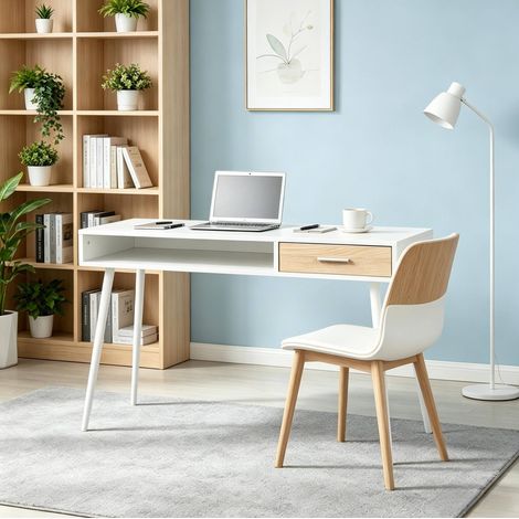 MEUBLIV Scrivania 110x50x75 cm bianca – con cassetto, montaggio richiesto (1/5)