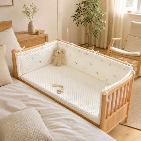 Tour de lit bébé – Doux antichoc tactile 3D – Pour berceau– 150x28cm - Motif Petite maison (1/5)