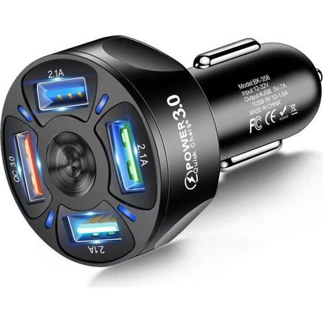 4-Port-USB-Autoladegerät für Mobiltelefone, Zigarettenanzünder-Ladegerät, kompatibel mit Tablets, iPhones und Samsung-Geräten