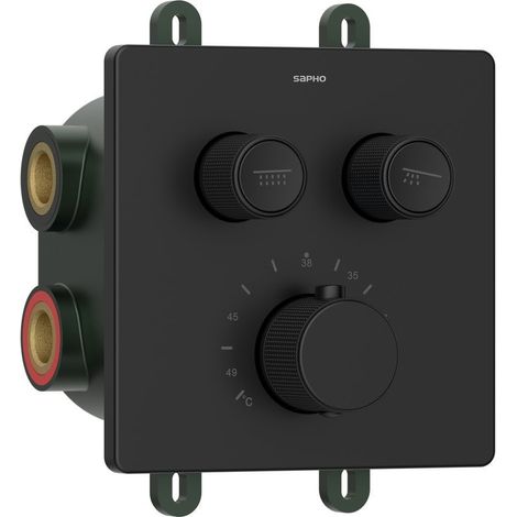 Sapho Smart Select - Mitigeur de douche thermostatique encastré, 2 sorties, avec corps d’encastrement, noir mat RP042B (1/3)