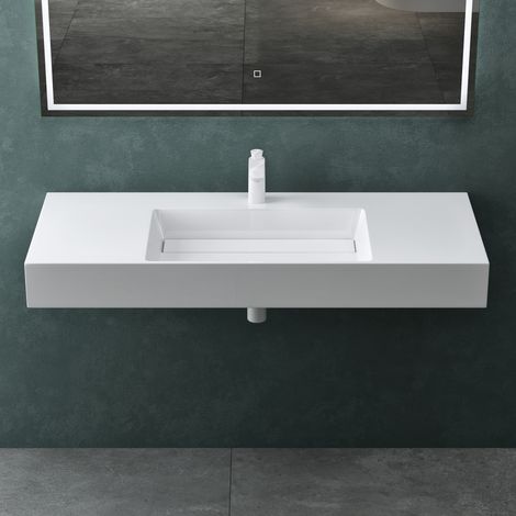 Mai & Mai Waschbecken Aufsatzwaschbecken Hängewaschbecken Col12 120x48x13cm in weiß aus Mineralguss ohne Überlauf