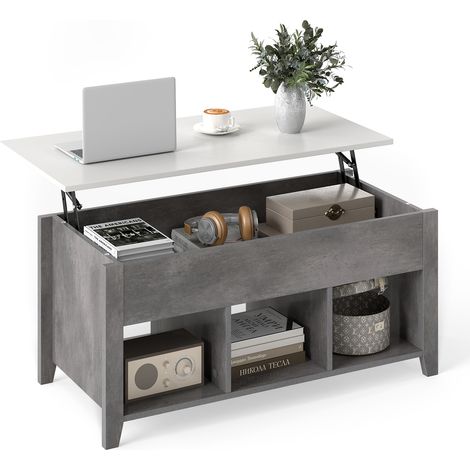 COSTWAY Lift Up Coffee Table Rising Center Table Accent Table w/ Lift Top-Grey (1/5)