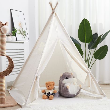 Tipi Infantil Tienda Campaña Indios para Bebes Niños Niñas Color Blanco 120x120x160cm (1/5)