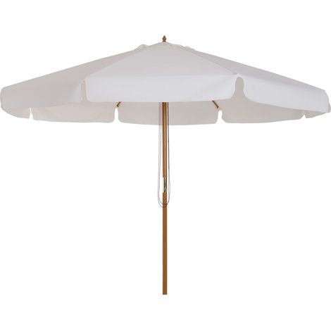 Parasol de terrasse extérieur Ø325 cm, parasol de jarden avec système de poulie, toit ventilé, 8 baleenes en bambou et mât en bois, beige (1/4)
