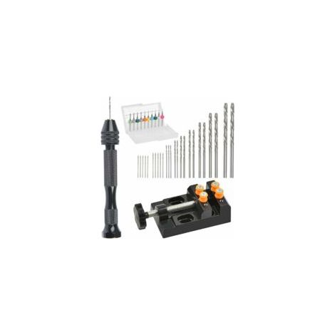 Juego de 37 mini taladros manuales, taladro manual de aluminio de precisión con portabrocas sin llave, brocas helicoidales y tornillo de banco para manualidades, escultura y proyectos de bricolaje - C