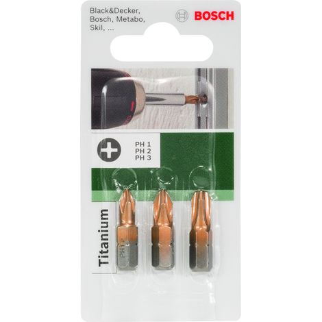 Lot de 3 embouts en titane (PH) PH1- PH2- PH3- 25 mm  BOSCH 2609255965