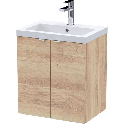 Alrewas Contemporary 2 Door Wall Hung Vanity Unit with Basin, Bleached Oak, 500mm