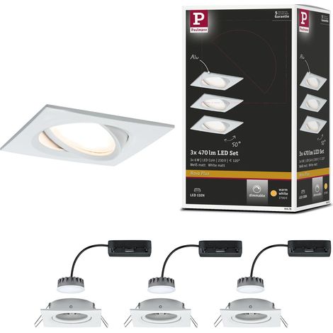 Nova Plus LED spots encastrés kit de 3 carré orientable 3x6,8W gradable projecteurs encastrés Blanc dépoli spot Alu lampe enc. 2700 K (1/5)