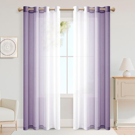 Rideaux à œillets, rideaux transparents en voile dégradé, pour chambre et salon, 245 x 140 cm (hauteur x largeur), couleur lilas (1/5)