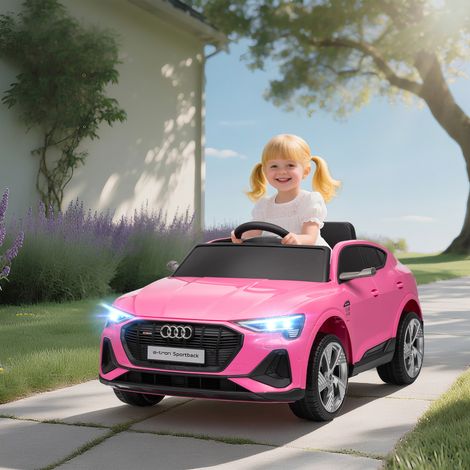 Audi E-tron 12V Elektro-Kinderauto mit zwei Motoren, Fernbedienung und Akku, Geschwindigkeit 3–5 km/h, LED-Lichter und Musik, Pink