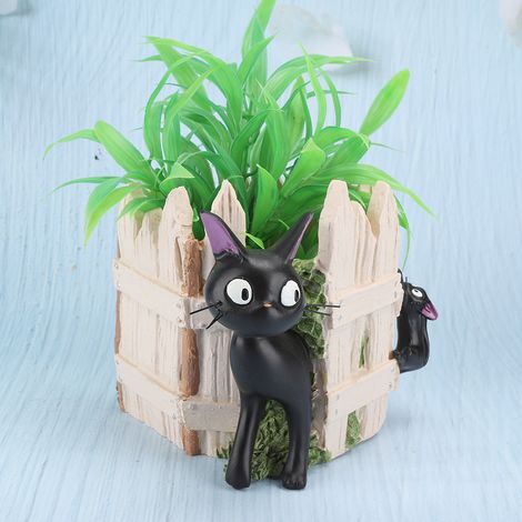 Pot de Plante Résine Mignon Chat Noir Décor Succulentes Mini Jardin Clôture (1/5)