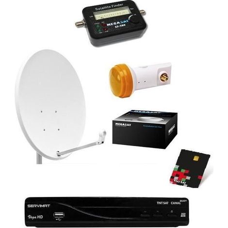 Kit Parabole 60 cm + SERVIMAT VEGA TNT SAT + LNB + 20m Cable Coaxial + Satfinder + Support mural