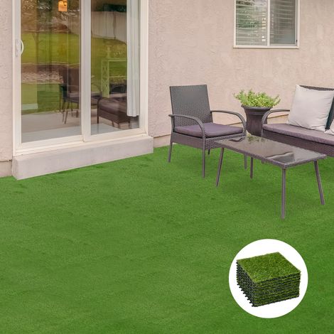 Tapis de gazon artificiel 10 pièces, 30x30 cm, 25 mm, vert foncé, pour balcon et jardin, résistant et facile à entretenir, herbe synthétique en plastique