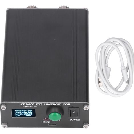 ATU-100 1,8–50 MHz Automatischer Antennentuner, kompakter 100-W-Open-Source-Antennentuner für Kurzwellen, OLED-Display (0,96 Zoll) aus Aluminiumlegierung mit montiertem Metallgehäuse