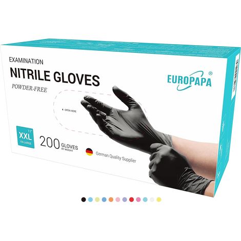 Boîte de 200 gants jetables en nitrile - Gants d'examen - Non poudrés - Sans latex - Non stériles - Sans latex - Sans latex (XXL, Noir) (1/5)