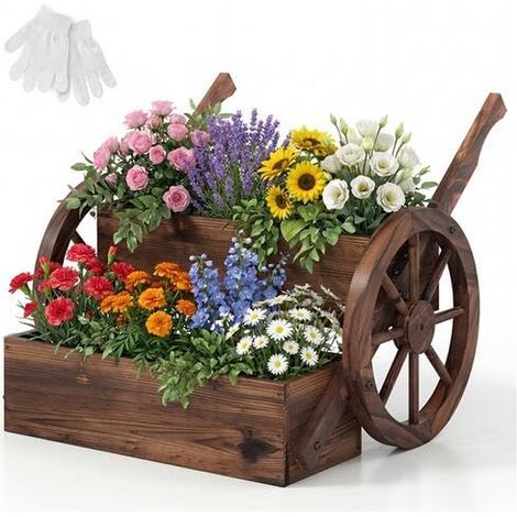 jardinière chariot en bois bac surélevé fleurs verticales pot avec roues boîte de culture support rustique intérieur extérieur balcon patio jardin d