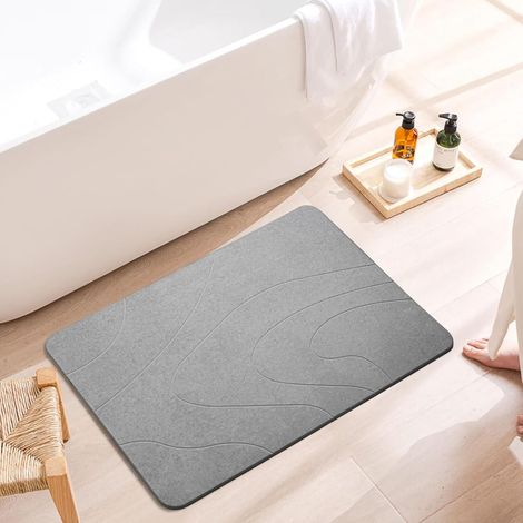 Tapis de Bain Diatomite - Tapis Antidérapant en Pierre Absorbante à Séchage Rapide, 60 x 39 cm (Gris Clair) (1/5)