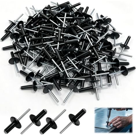 150 Pcs Noir Ensemble de Rivets Aveugles en Aluminium, 5mm x 20mm (1/5)