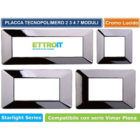 Placca compatibile Vimar Plana 7 moduli plastica colore cromato lucido Ettroit EV83713 (1/5)