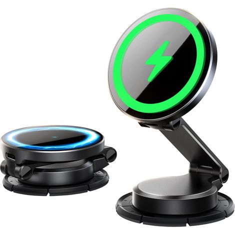 MagSafe Chargeur Voiture Tableau de Bord [Tout Métal & Pliable] Support Telephone Voiture Induction 15W, Chargeur Induction Voiture Magnetique pour iPhone 17 16 15 14 13 12 Air Pro Max Plus (1/5)