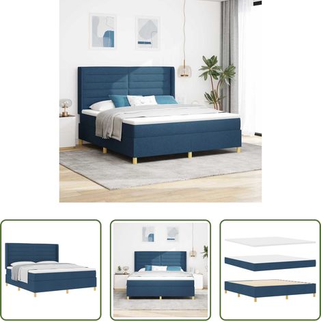 Matratze -  Boxspringbett mit Matratze mit Kopfteil Blau 180 x 200 cm Stoff (1/5)