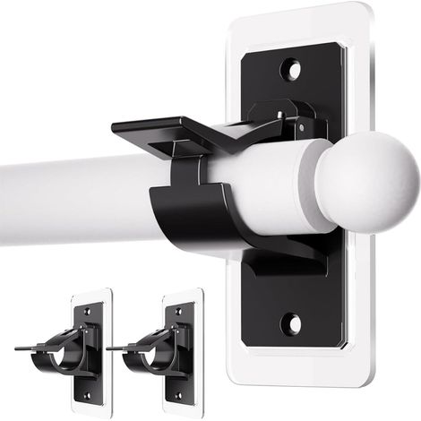 Lot de 2 supports de tringle à rideaux autocollants sans perçage - Crochets de tringle à rideaux à coller sans clous - Pour salle de bain - Noir