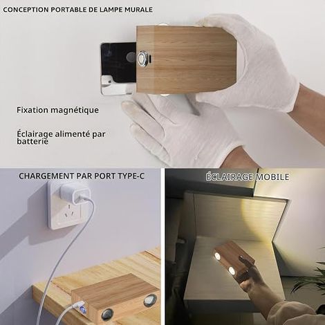 Wireless Wall Lamp USB LED Wall Light Indoor Wall Light Battery Touch Dimmable Warm Light for Bedroom (1/2)