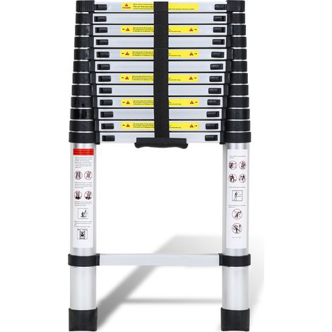 TolleTour Escalera telescópica de aluminio 3,8m, extensible, plegable, multifuncional, 150kg