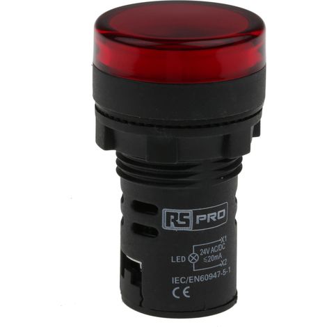 Voyant lumineux LED RS PRO Rouge 24V c.a. / V c.c., Ø découpe 22mm, Montage panneau, IP65 ( Prix pour 1 ) (1/4)