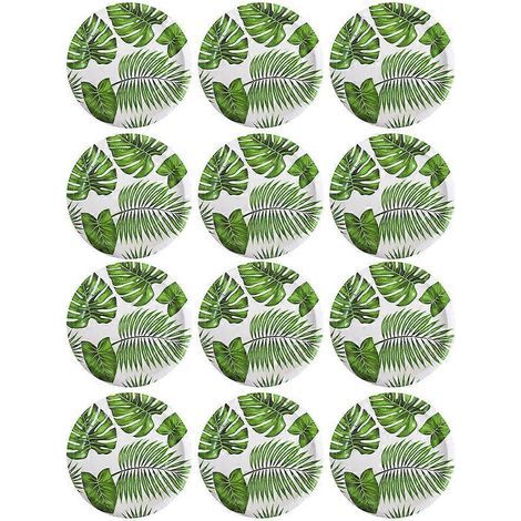 30 assiettes en carton décorées de feuilles de Monstera, pour un repas unique sur le thème hawaïen.-18X18X0.3CM-Green (1/3)