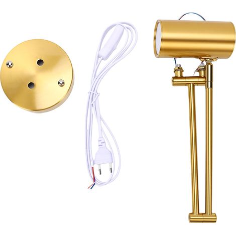 Applique murale avec bras articulé, lampe de lecture réglable, base métallique pliable à double articulation, LED blanc chaud pour chambre, couleur or. (1/5)