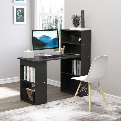 Bureau informatique, bureau avec rangement, 6 compartiments ouverts, table d'ordinateur pour chambre, studio, noir, 120 x 55 x 120 cm
