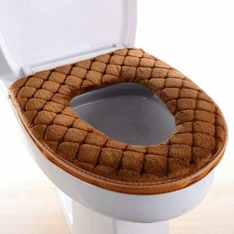 1 Housse de siège, doux et chaud, lavable, peluche et cuir, flexible, pour toilettes carrées ou en O, salle de bain (1/4)