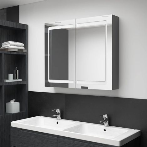 Armoire de salle de bain à miroir LED Armoire de rangement Placard de Rangement Toilettes Gris 80x12x68 cm RTJEX563156 (1/5)