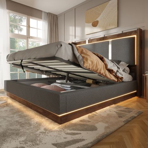 Letto matrimoniale contenitore LED lino 140x190 OKMYHOME (1/5)