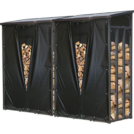 2 Stück Metall Kaminholzregal 130 x 70 x 185 cm mit Wetterschutz Garten Kaminholzunterstand 3,2 m³ / 5 SRM Kaminholzlager Stapelhilfe Aussen (1/5)