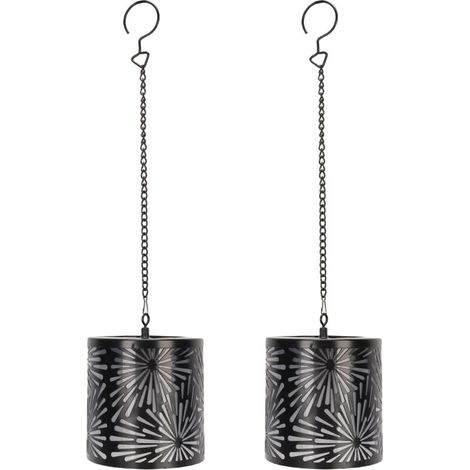 Lot de 2 lanternes solaires avec mode clignotant, résistantes à la pluie, effet lumineux 3D, style rétro, pour la décoration extérieure de terrasse et jardin. (1/5)